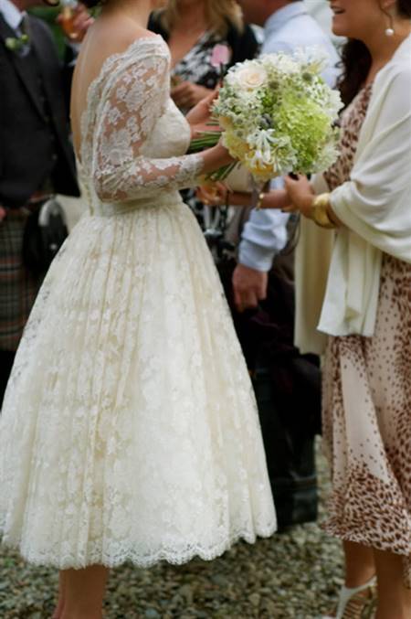 Tea length lace wedding dress