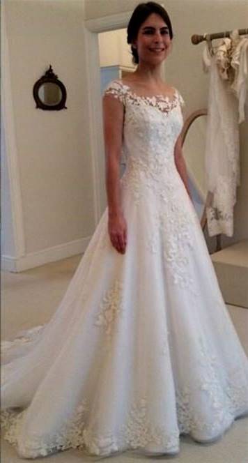 a line lace wedding dress with sleeves