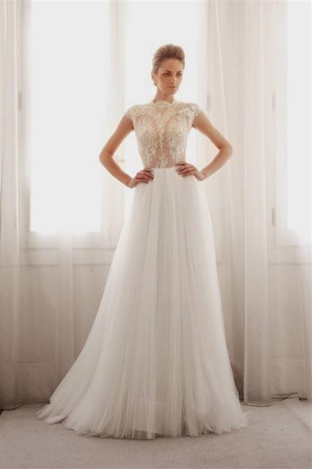 a line wedding dresses with lace top