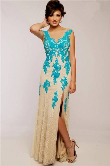 aqua long lace dresses