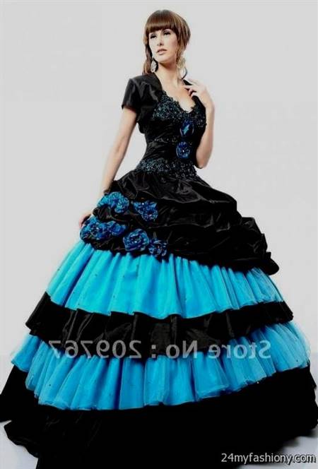 black and blue ball gowns