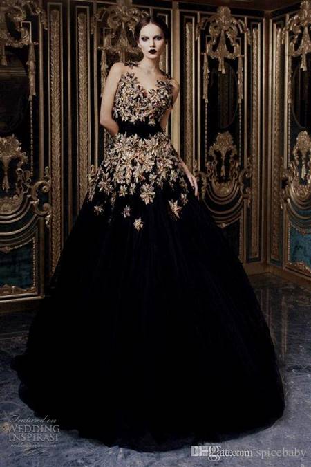 black and gold ball gown with sleeves