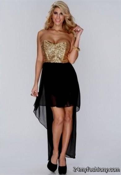 black and gold high low prom dresses
