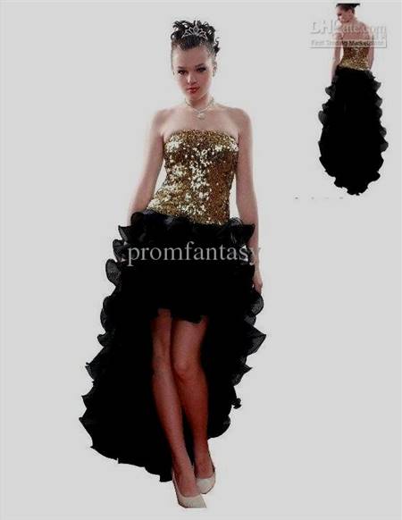 black and gold high low prom dresses