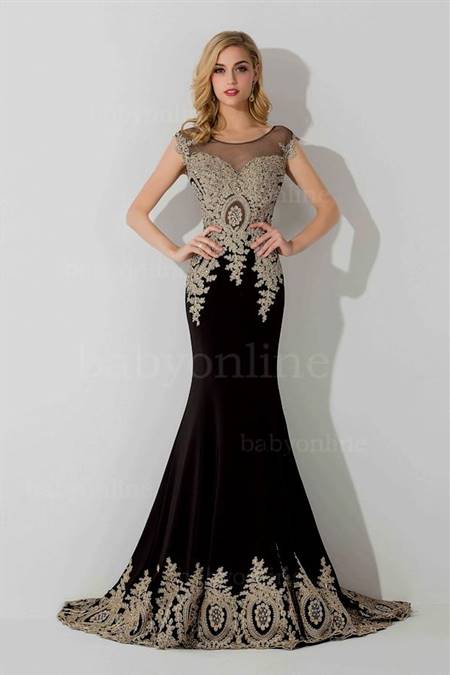 black and gold mermaid prom dress