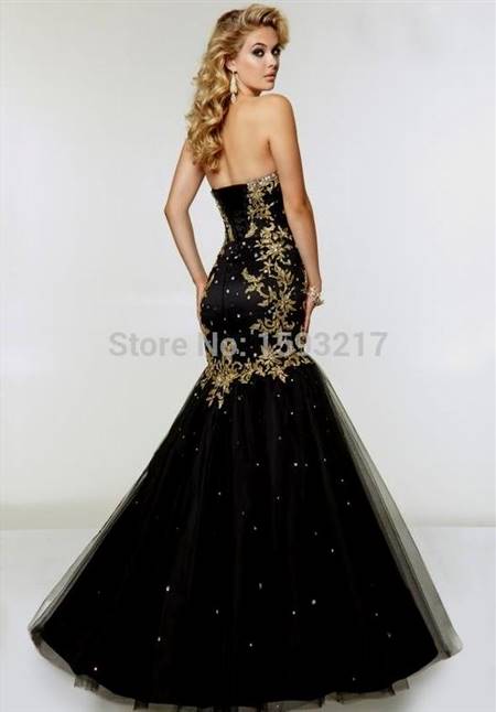 black and gold mermaid prom dresses