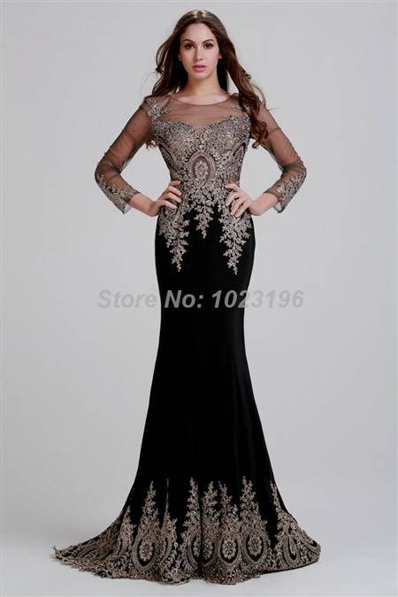 black and gold prom dresses with sleeves