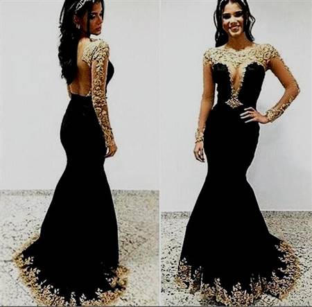 black and gold prom dresses with sleeves