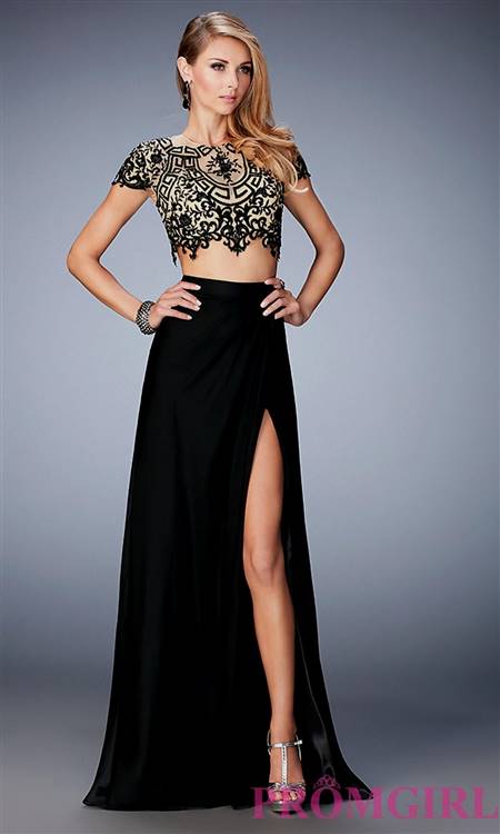 black and gold two piece prom dress