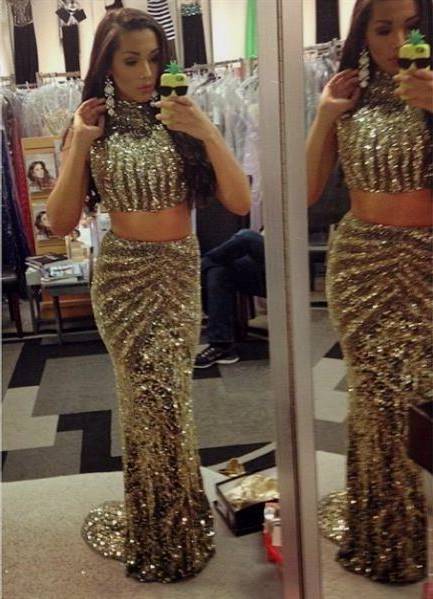 black and gold two piece prom dresses