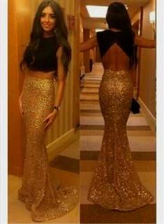black and gold two piece prom dresses