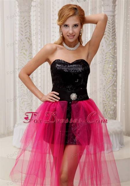 black and hot pink prom dress