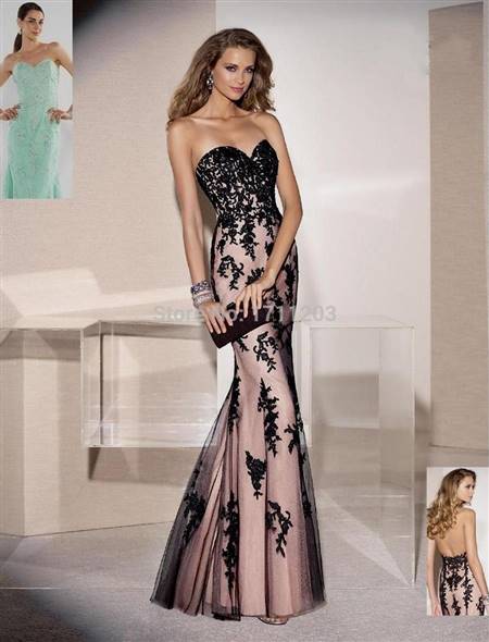 black and pink lace long dress