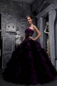 black and purple ball gowns