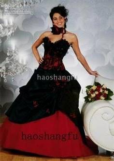 black and red corset wedding dress