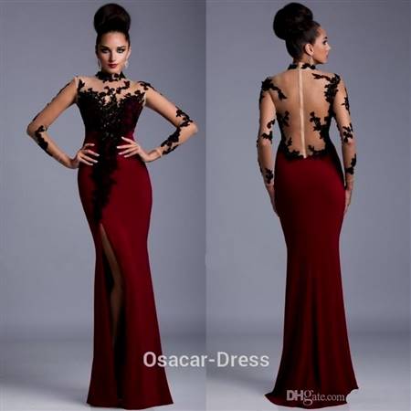 black and red lace prom dress