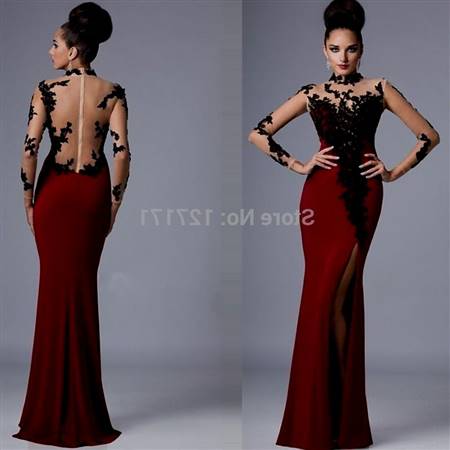 black and red lace prom dress