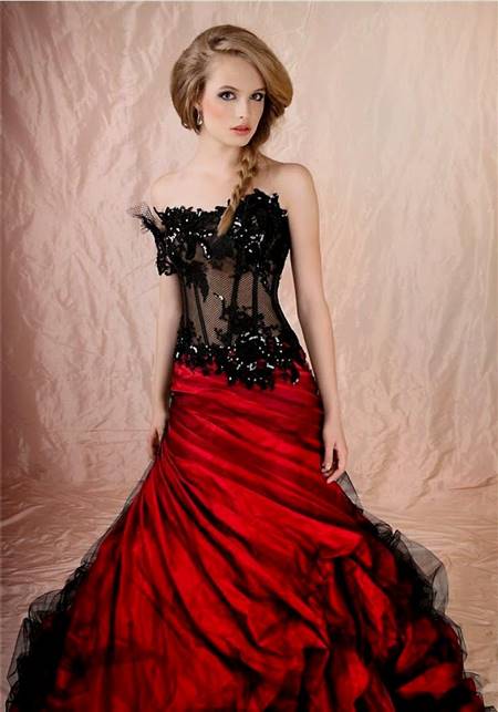 black and red lace wedding dresses