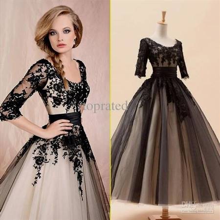 black and white ball gowns with sleeves