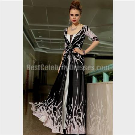 black and white gowns with sleeves for prom