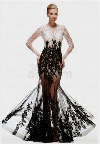 black and white gowns with sleeves for prom