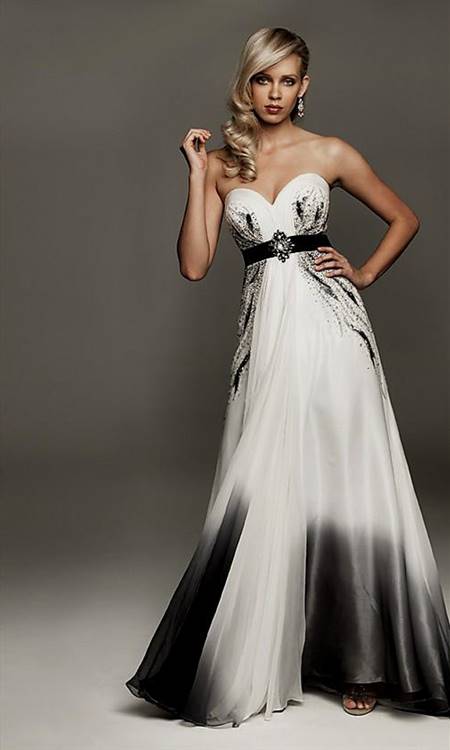 black and white high low prom dress