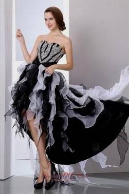 black and white high low prom dress