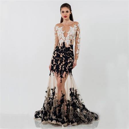 black and white lace prom dress with sleeves