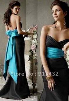 black bridesmaid dresses with blue sash