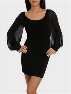 black cocktail dress with sheer sleeves