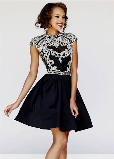 black cocktail dresses for prom with sleeves
