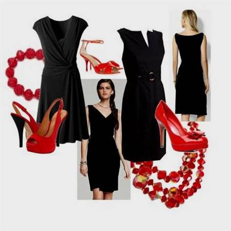 black dress with red necklace