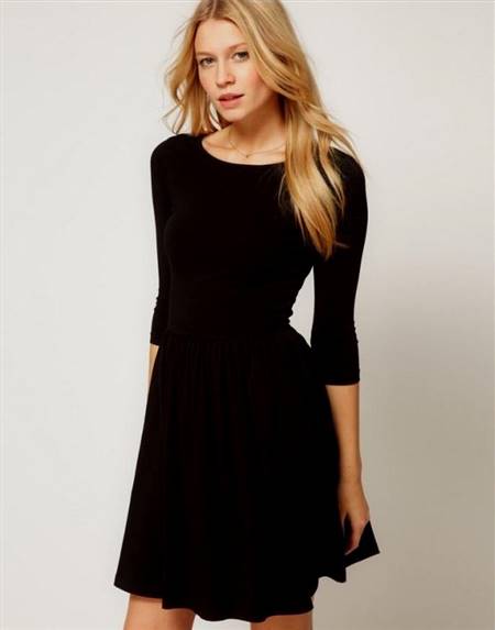 black skater dress with 3/4 sleeves