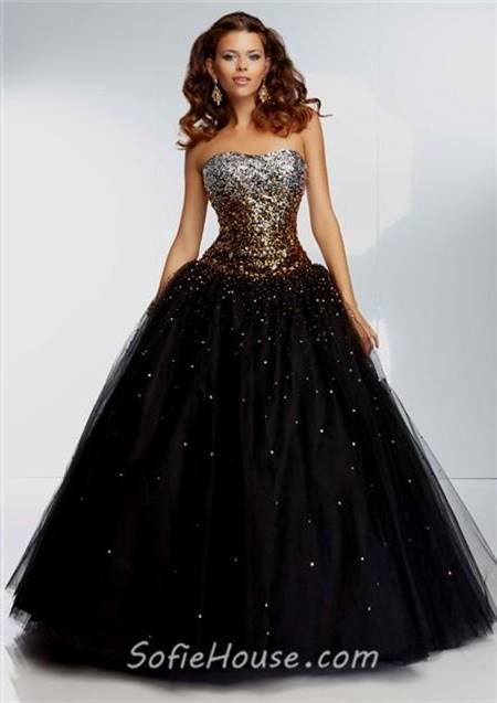 blue and black ball gown dresses