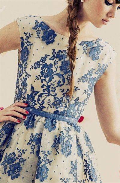 blue and white lace dresses