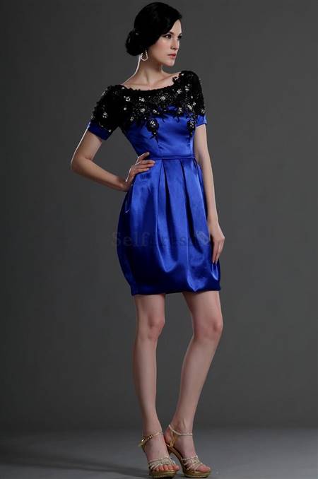 blue cocktail dresses with sleeves