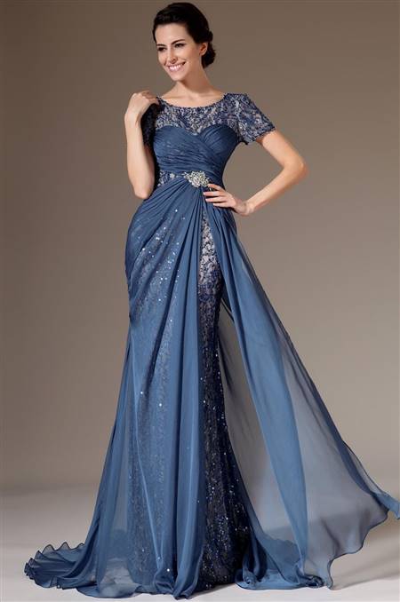 blue gown with sleeves