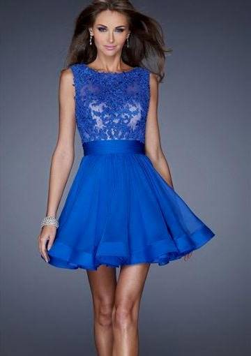 blue lace cocktail dress
