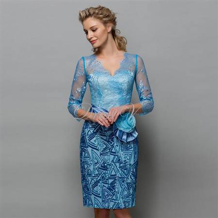 blue lace cocktail dress with sleeves