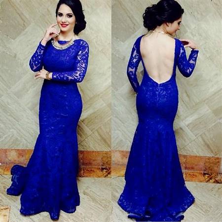 blue prom dresses with lace sleeves
