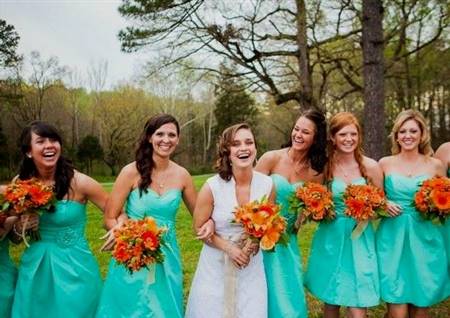 bright teal bridesmaid dresses