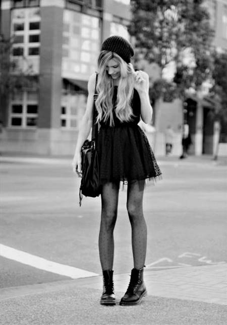 casual black dress and combat boots