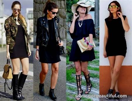 casual black dress and combat boots