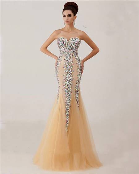 champagne mermaid prom dresses