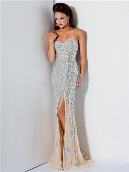 champagne prom dress with slit
