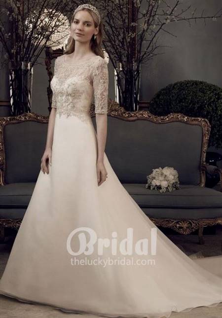 champagne wedding dress with sleeves