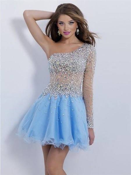 cocktail dresses for prom blue with sleeves