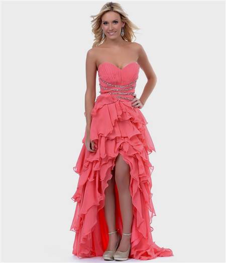coral high low prom dresses