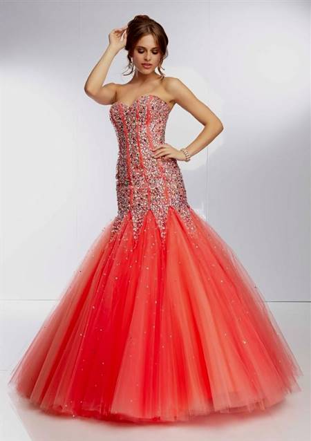coral high low prom dresses