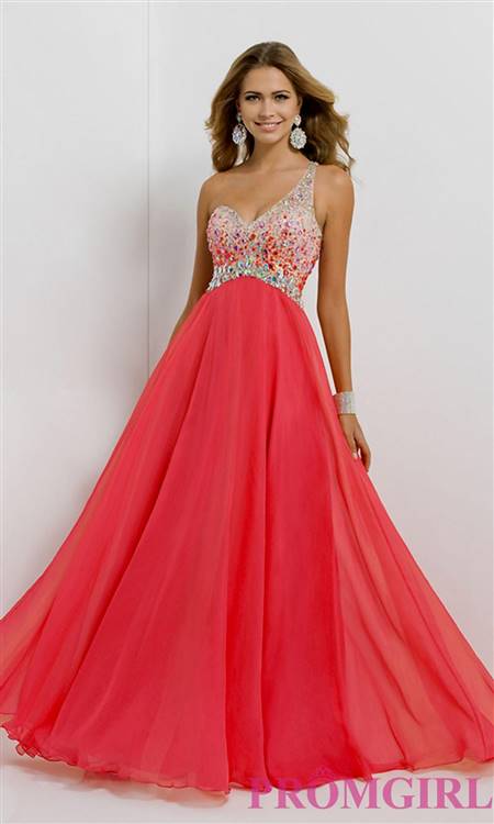 coral one shoulder prom dresses